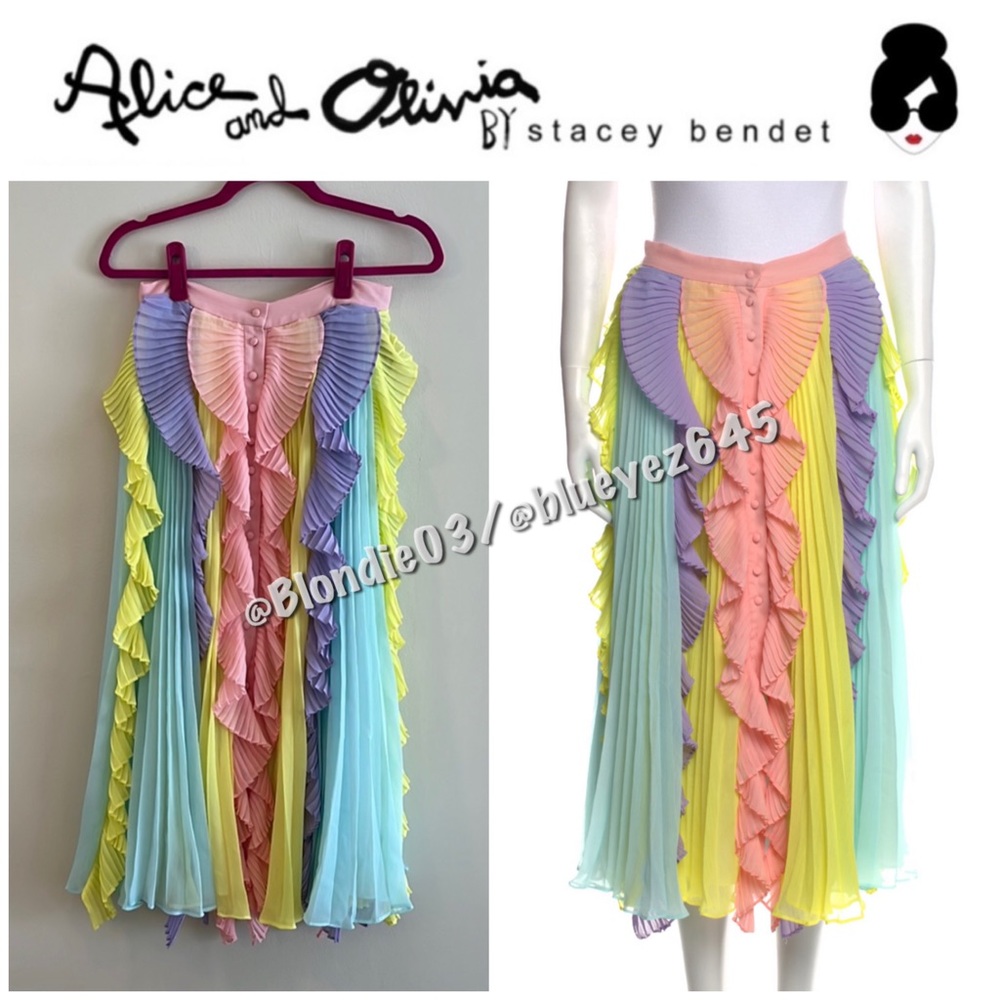 Alice + Olivia pastel multicolor ruffle midi skirt 2